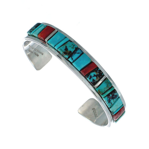 Navajo Sterling Silver Multicolor Cobble Inlay Cuff Bracelet NN20128